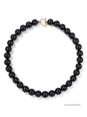 Obsidian Beaded Choker Necklace 14mm Stone Toggle Clasp Women Healing